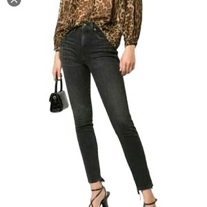 NILI Lotan Mid rise Black Jeans Skinny Raw Hem 25